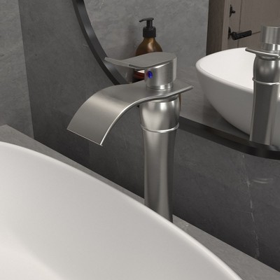 Brushed Nickel Waterfall Vessel Bathroom Faucet with Pop-Up Drain