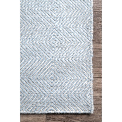 Light Blue Geometric Wool 9' x 12' Handmade Area Rug
