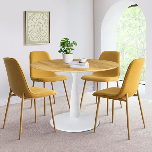 5 Piece Round Table Set,Small Round Dining Table For 4 Upholstered Chairs with Oak Legs-Maison Boucle - image 1 of 4