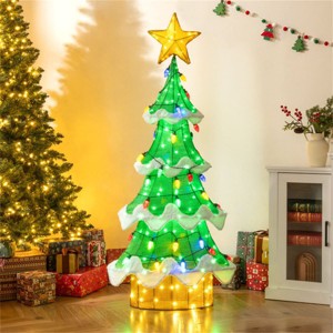 Angel Sar 5.2ft Lighted Christmas Tree with 34 Strawberry Bulbs, IP44 Waterproof Outdoor/Indoor LED Tree with Star Topper, Green & Yellow - 1 of 4