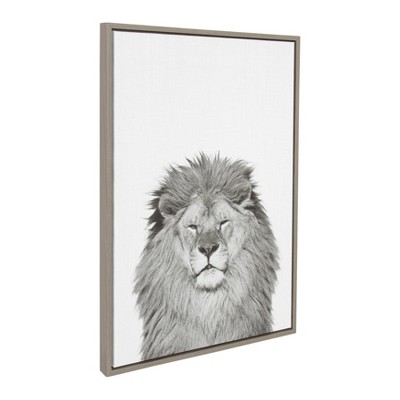 Gray Framed Canvas Lion Portrait for Kids' Room, 23" x 33"