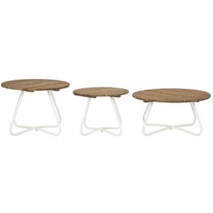 Henderson 3 Piece Wood Top Indoor/Outdoor Coffee Table - PAT6747 - Natural/White - Safavieh - 1 of 4