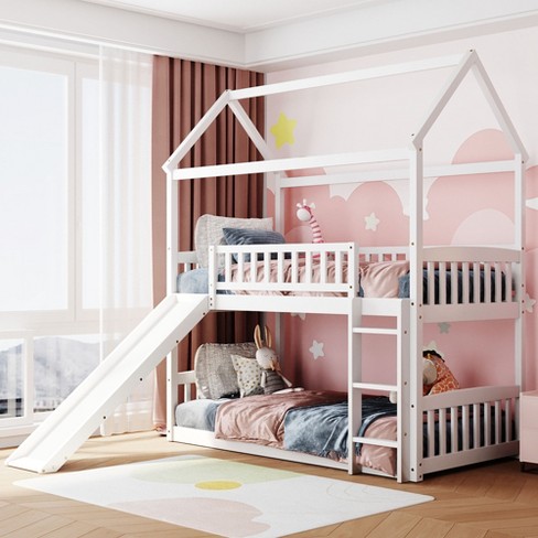 House Shape Twin Over Twin Bunk Bed With Slide Modernluxe Target