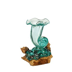 Evergreen Glass Shell Vase On Driftwood - 1 of 4