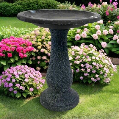 Cool Gray Fiber Clay Birdbath with Textured Stand