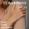 Turandoss 2PCS Gold Hand Chain Bracelet for Women - Dainty 18K Gold Layered Link Chains, Finger Ring Hand bracelets Stack, Christmas Gifts, 6+2In - 4 of 4