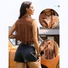 INSPIRE CHIC Women's Notched Collar Sleeveless Western Faux Suede Tassel Cropped Fringe Waistcoat - 2 of 4