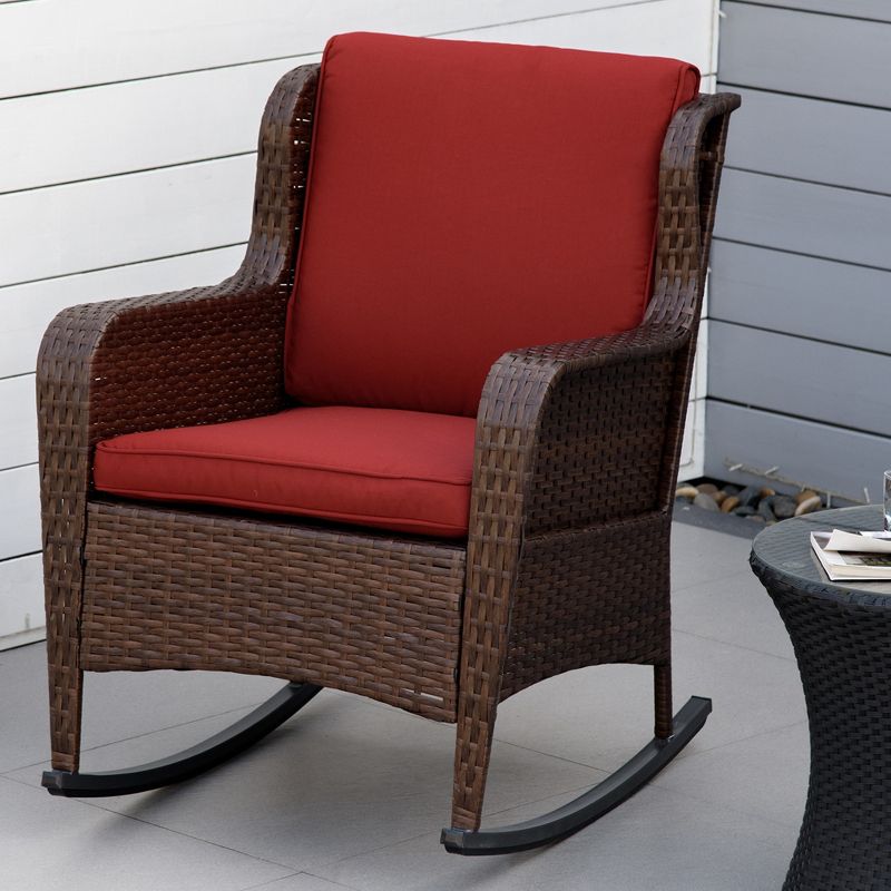 Outsunny Patio Wicker Rocking Chair, Outdoor PE Rattan Swing Chair w/ Soft Cushions for Garden, Patio, Lawn, 2 of 7