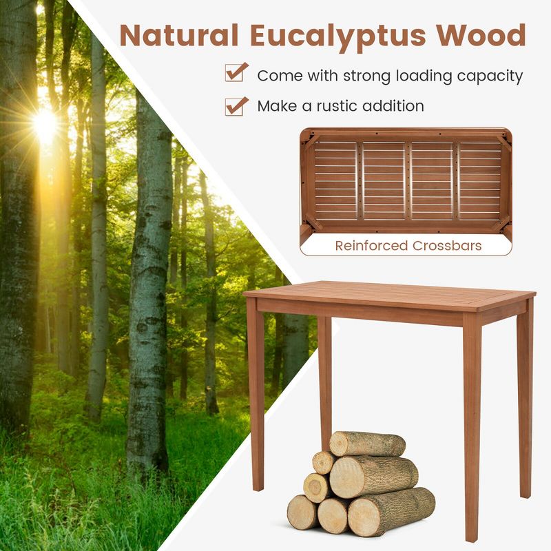 Tangkula 3 Piece Outdoor Bar Set Patio Eucalyptus Wood Bar Height Table & Barstools, 2 of 5