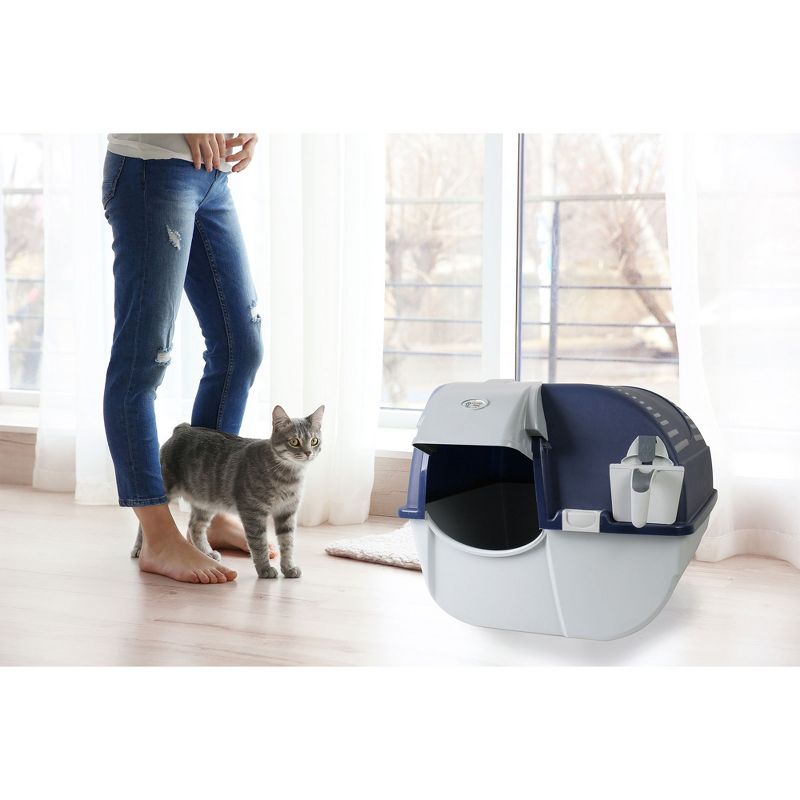 Omega Paw Roll N Clean Complete Self Cleaning Litter Box with New Bag System, Litter Step, Sifting Grate, and Pullout Waste Tray with 100 Bags, Blue, 5 of 8