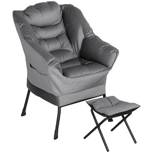 Aghana Digitals Gray Velvet Accent Chair with Ottoman, Overstuffed PP Cotton Padding, Side Pockets, - 1 of 4