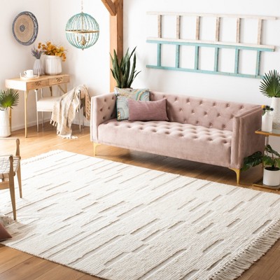 Ivory Hand-Tufted Wool Shag Area Rug, 5' x 8'