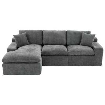 JUJABU Modular 107.9'' Sectional Sofa with Double-Layer Cushions & Storage Pockets for Living Room, Gray