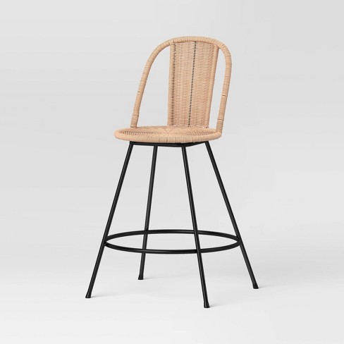 Rattan Wood With Rounded Back Cushioned Bar Stool