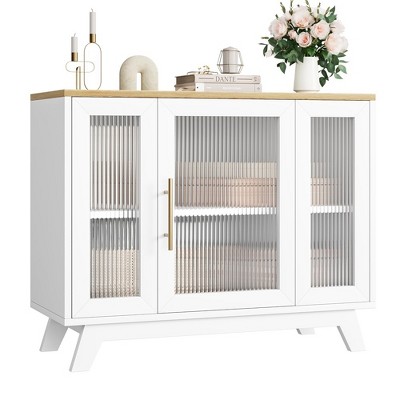 Buffet Storage Cabinet with Fluted Glass Door, 36" Modern Sideboard Cabinet with 2-Tier Storage