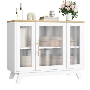 Buffet Storage Cabinet with Fluted Glass Door, 36" Modern Sideboard Cabinet with 2-Tier Storage - 1 of 4