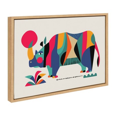 Colorful Rhinoceros Canvas Print with Natural Frame, 27" x 22"