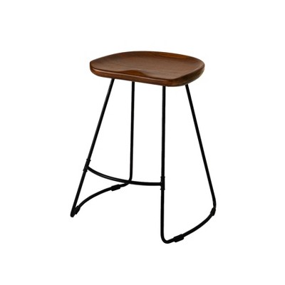 MH London Ember 24" Mid-Century Modern Saddle Counter Stool with Solid Wood Seat and Metal Base