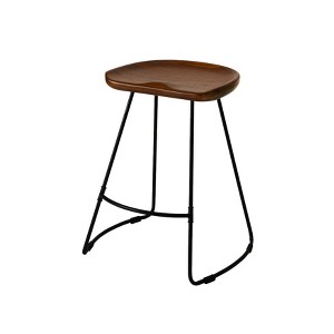 MH London Ember 24" Mid-Century Modern Saddle Counter Stool with Solid Wood Seat and Metal Base - 1 of 4