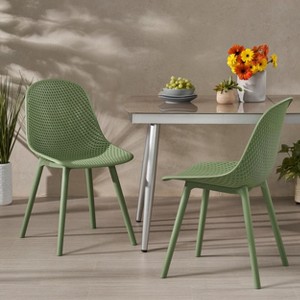 Christopher Knight Home Posey Outdoor Modern Resin Armless Dining Chairs with Breathable Design (Set of 2) - 1 of 4