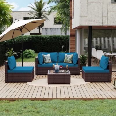 UPHA 5-Piece Rattan Patio Sofa Conversation Set with Cushions