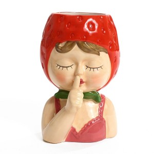 LuxenHome Lady Strawberries Ceramic 8.7-Inch Tall Sculpture Vase Multicolored - 1 of 4