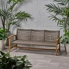 3-Person Outdoor Wicker Woven Patio Sofa,Lounge Sofa with Slatted Acacia Wood Arms,Modern Wooden Sofa for Deck or Backyard-Coolbibila - 3 of 4