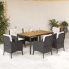 vidaXL 7 Piece Patio Dining Set with Cushions - Black Poly Rattan, Acacia Wood Tabletop, Steel Frame - Outdoor, Garden, Backyard, Deck - 2 of 4