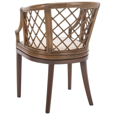 Monaco Coastal Chic Brown Rattan Arm Chair with White Cotton Cushion