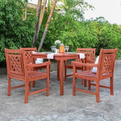 Malibu 5pc Wood Outdoor Patio Stacking Dining Set - Tan - Vifah