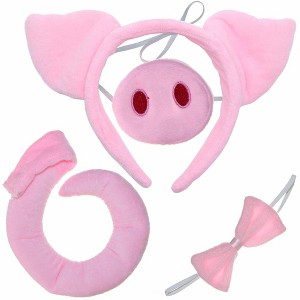 Skeleteen Pig Costume Accessories Set - Fuzzy Pink Pig Ears Headband, Bowtie, Snout and Tail Accessory Kit for Piglet Costumes for Toddlers and Kids - 1 of 4