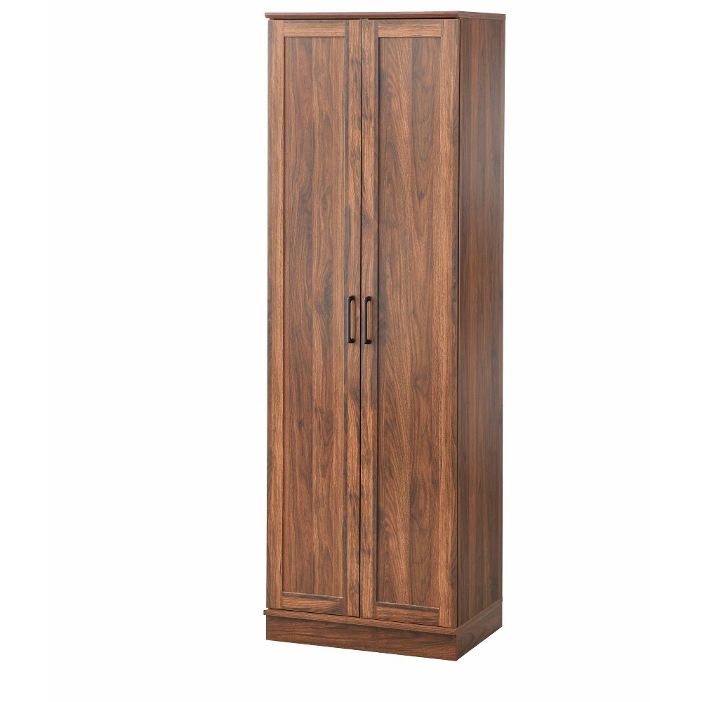 Buylateral Fenna Modern Farmhouse Storage Pantry Cabinet Walnut: Modern Farmhouse Design, 4 Adjustable Shelves