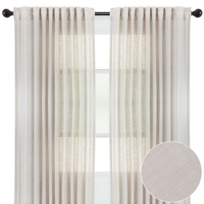 Beige Semi-Sheer Polyester Rod Pocket Window Curtains, 52 x 84 Inches