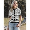 INSPIRE CHIC Women's Striped Short Sleeve Button Color Block Knitted Casual Crew Neck Cardigan - 4 of 4