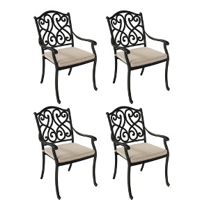 CLIHOME Cast Aluminum Patio Vintage Carved Dining Chairs with Sofa Cushions (Set of 4) - 1 of 4
