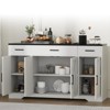 55" Sideboard with Storage Kitchen Storage Cabinet with 3 Drawers, Modern Large Wood Farmhouse Buffet Cabinet TV Stand Coffee Bar White Wood Color - 4 of 4