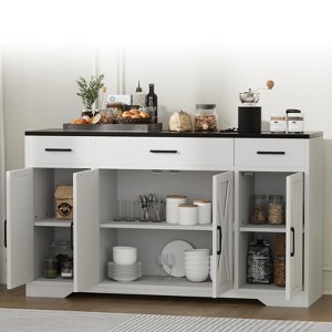 55” Large Sideboard Buffet Cabinet with Storage, Farmhouse Kitchen Cabinets, Modern Buffet Storage Cabinets with Adjustable - 1 of 4