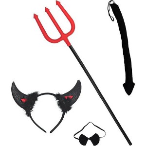 4E's Novelty Black Devil Costume Set: Horns Headband, Tail, Pitchfork, Bowtie – Devil Costume for Women Classic Devil Costume Dress-Up Kit - 1 of 4
