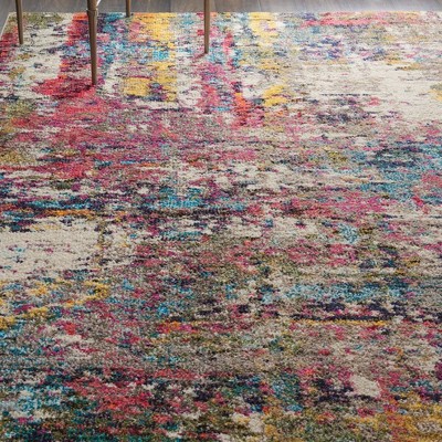 Ivory Abstract Synthetic 4'x6' Stain-Resistant Area Rug