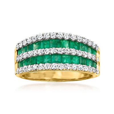 Ross-Simons 1.50 ct. t.w. Emerald and .73 ct. t.w. Diamond Multi-Row Dome Ring in 14kt Yellow Gold