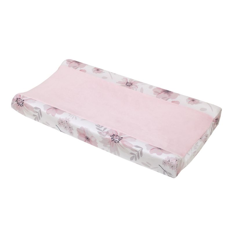 Little Love by NoJo Beautiful Blooms Pink, White, and Grey Floral Super Soft Changing Pad Cover, 1 of 4