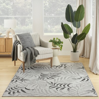 Gray Tropical Leaf Pattern 5' x 7' Synthetic Outdoor Rug
