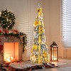 VINGLI 6ft Pre-Lit Pop Up Christmas Tree, 150 Lights, Flocked Pencil Design, Gold & Silver, Collapsible Holiday Decor - 2 of 4