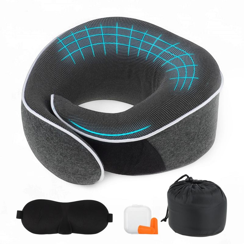 Unique Bargains Neck Pillow for Airplane Travel Deep Gray 1 Pc