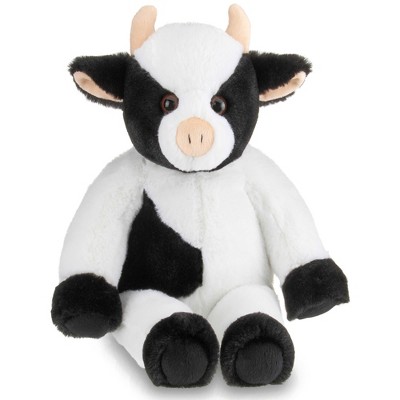 Bearington Cowlin The Cow Plush Toy: 15" Tall Friendly Stuffed Farm Animal, Black & White with Velour Faux-Fur