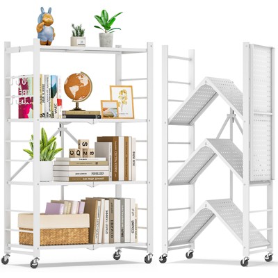 SKONYON 4-Shelf Collapsible Storage Rack with Wheels – Heavy Duty Metal, Easy Setup, Ideal for Garage & Home Organization