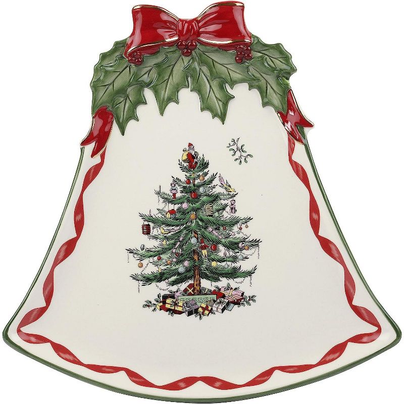 Spode Christmas Tree Gold Ribbons Bell Shaped Coupe Plate, 1 of 6