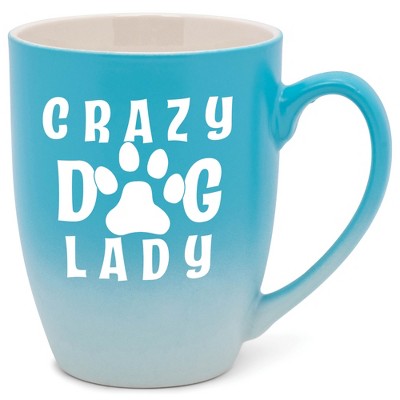 Elanze Designs Crazy Dog Lady Two Toned Ombre Matte Pale Blue and White 12 ounce Ceramic Stoneware Coffee Cup Mug