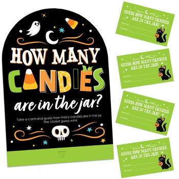 Big Dot of Happiness Jack-O'-Lantern Halloween - How Many Candies Kids Halloween Party Game - 1 Stand and 40 Cards - Candy Guessing Game