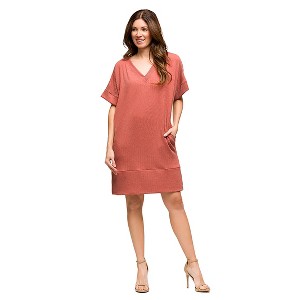Maternity V-Neck Loose Fit Short Sleeve Pocket T Shirt Dress - 24seven Comfort Apparel™ - 1 of 4